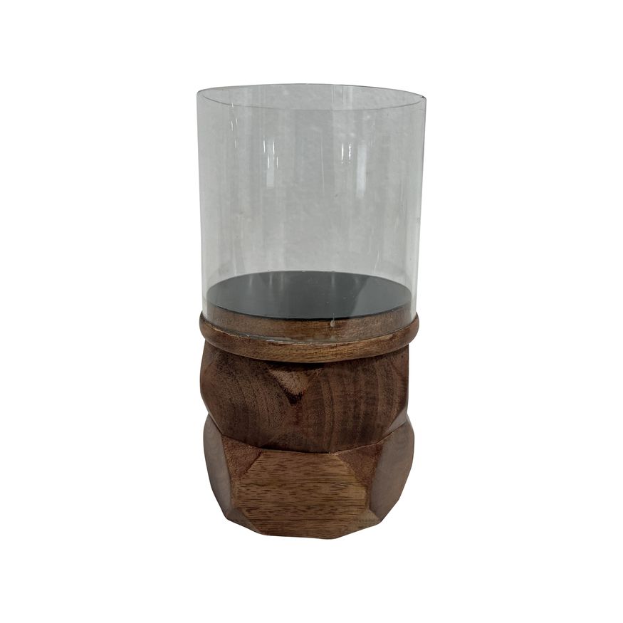 Sagebrook 8" 18198 Wood Stacked Hexagon Pillar Hurricane