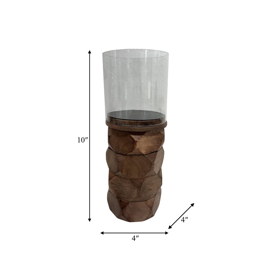 Sagebrook 8" 18198 Wood Stacked Hexagon Pillar Hurricane