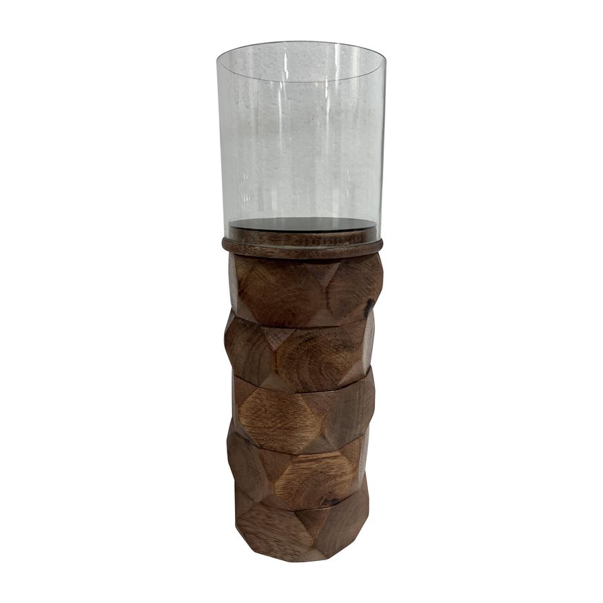 Sagebrook 8" 18198 Wood Stacked Hexagon Pillar Hurricane