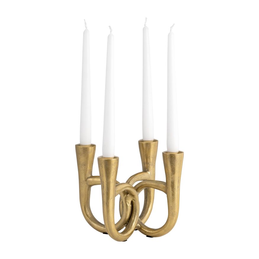 Sagebrook - 7" Metal French Horn 4-Taper Candle Holder in Gold