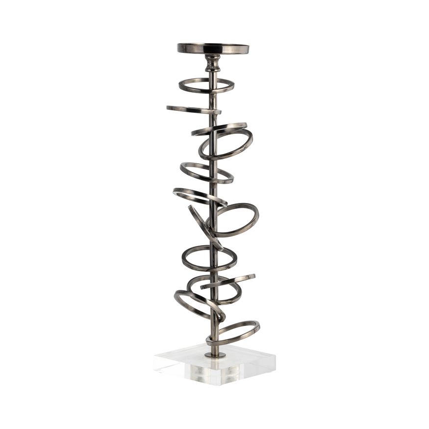 Sagebrook 15" Metal Ring Toss On Acrylic Candle Holder - Gunmetal