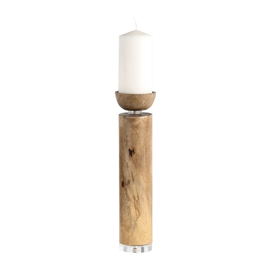 Sagebrook 14" Wood Acrylic Detail Taper Candle Holder - Natural