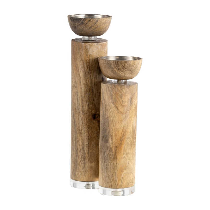 Sagebrook 14" Wood Acrylic Detail Taper Candle Holder - Natural