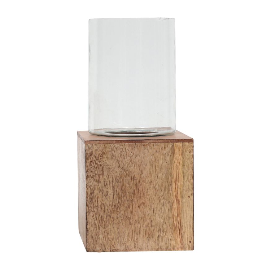 Sagebrook - 13" Wood Square Base Pillar Hurricane