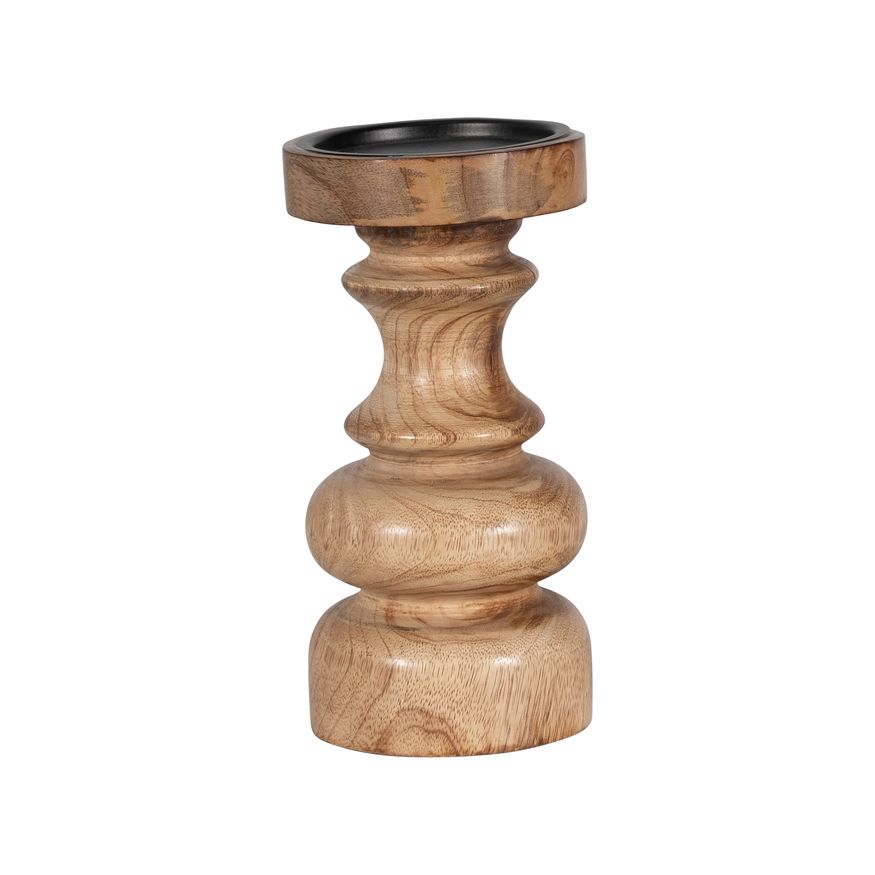 Sagebrook 8" Wood Traditional Pillar Candle Holder