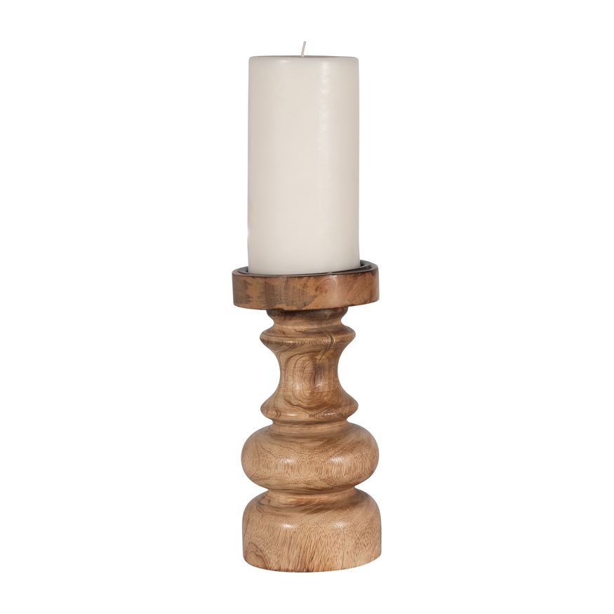 Sagebrook 8" Wood Traditional Pillar Candle Holder - Natural