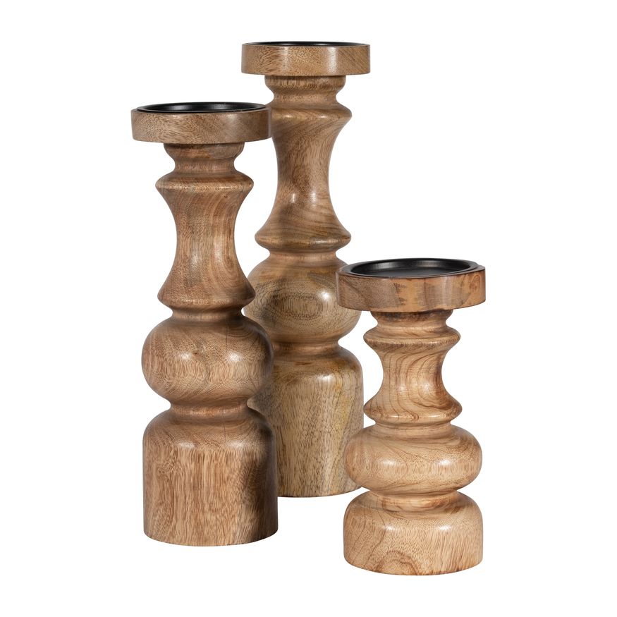 Sagebrook 8" Wood Traditional Pillar Candle Holder - Natural