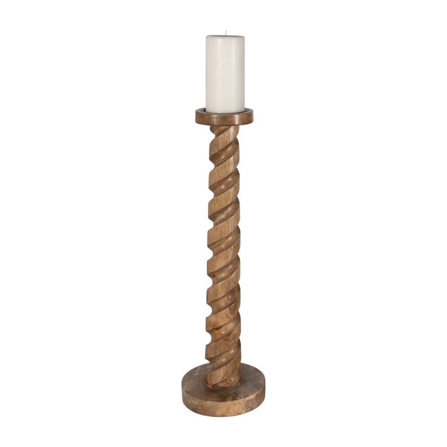 Sagebrook™ 24" Wood Spiral Floor Pillar Candle Holder - Natural