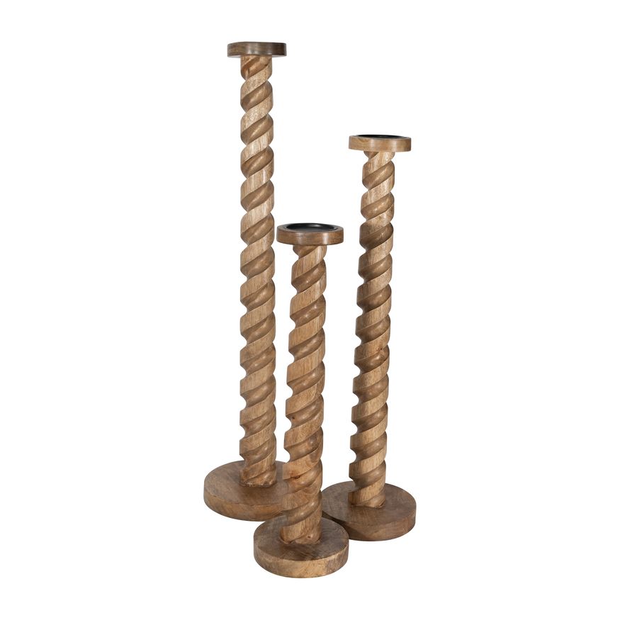 Sagebrook™ 24" Wood Spiral Floor Pillar Candle Holder - Natural