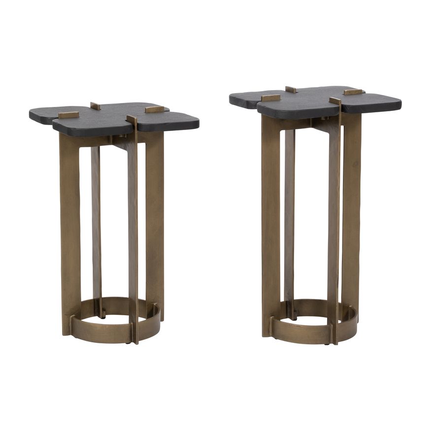 Sagebrook - Metal Stone Top Side Table Set in Gold/Black