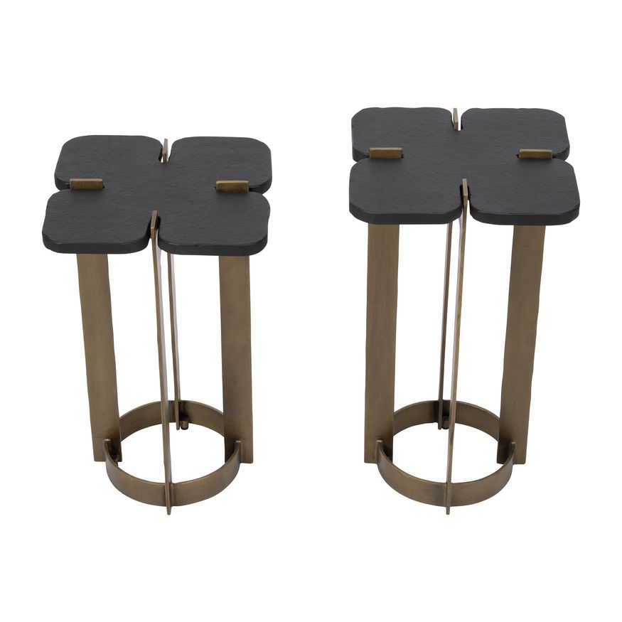 Sagebrook - Metal Stone Top Side Table Set in Gold/Black