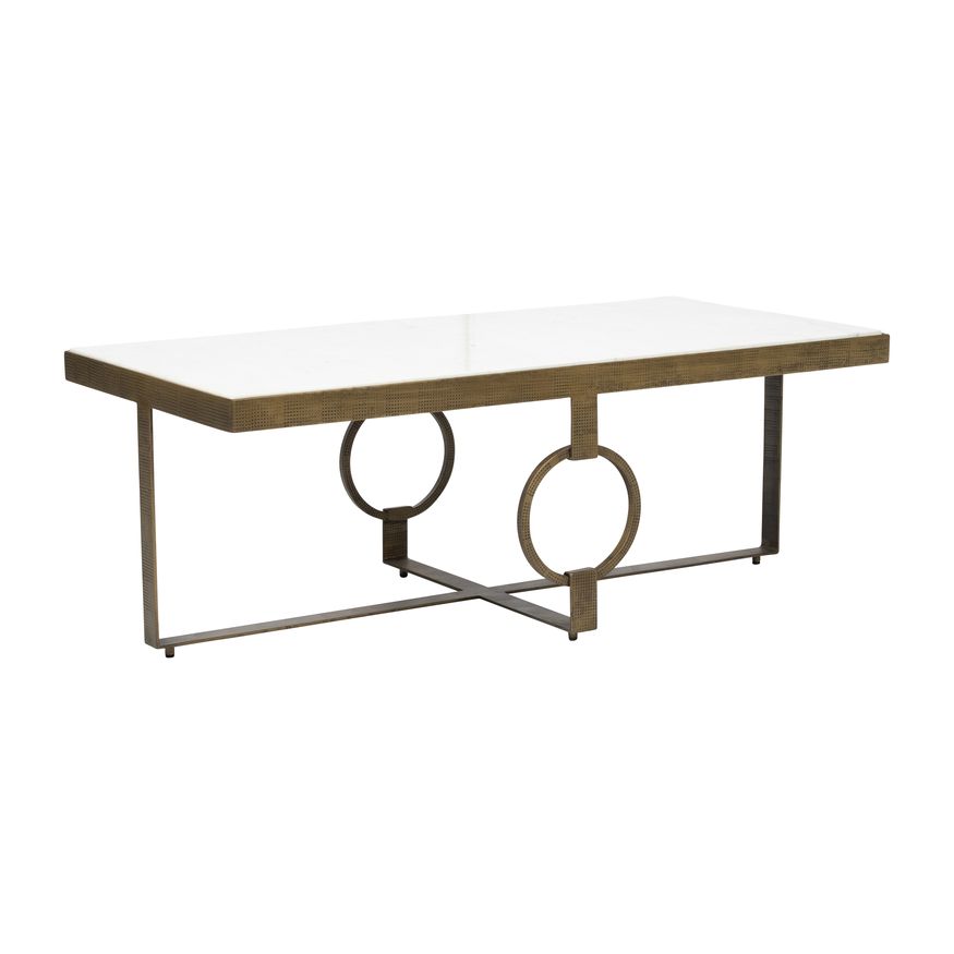 Sagebrook - Metal Coffee Table With Marble Top in Gold/White