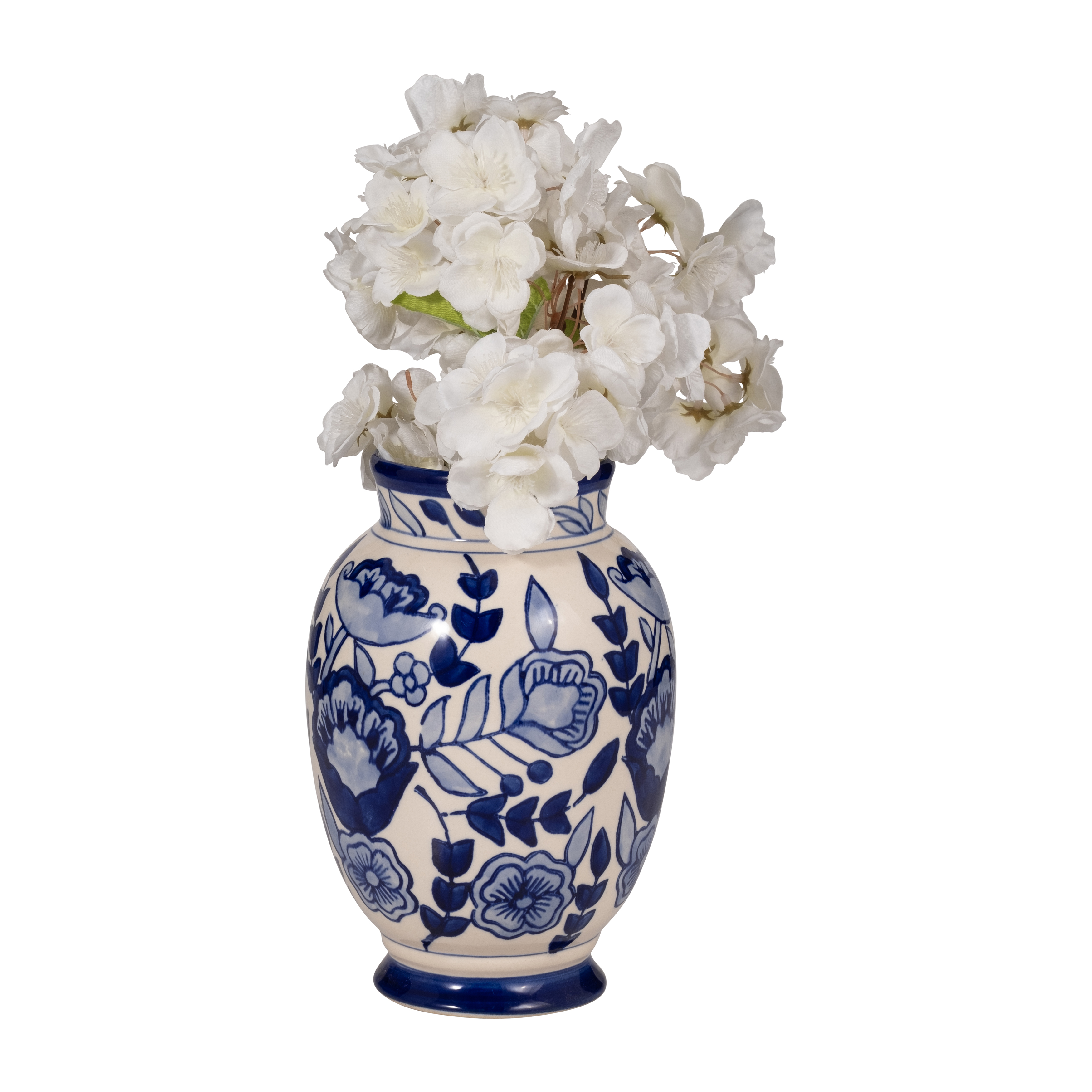 Sagebrook - 9" Ceramic Flowers Talavera Vase in Blue/White