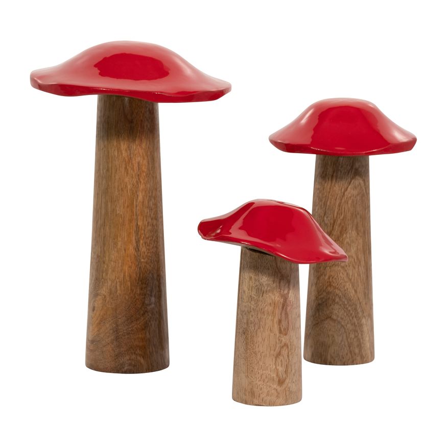 Sagebrook 6" Wood Toadstool Mushroom - Red