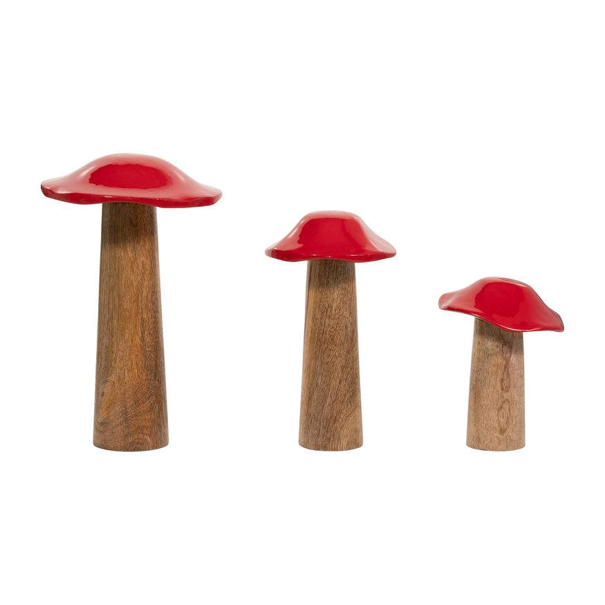 Sagebrook 6" Wood Toadstool Mushroom - Red