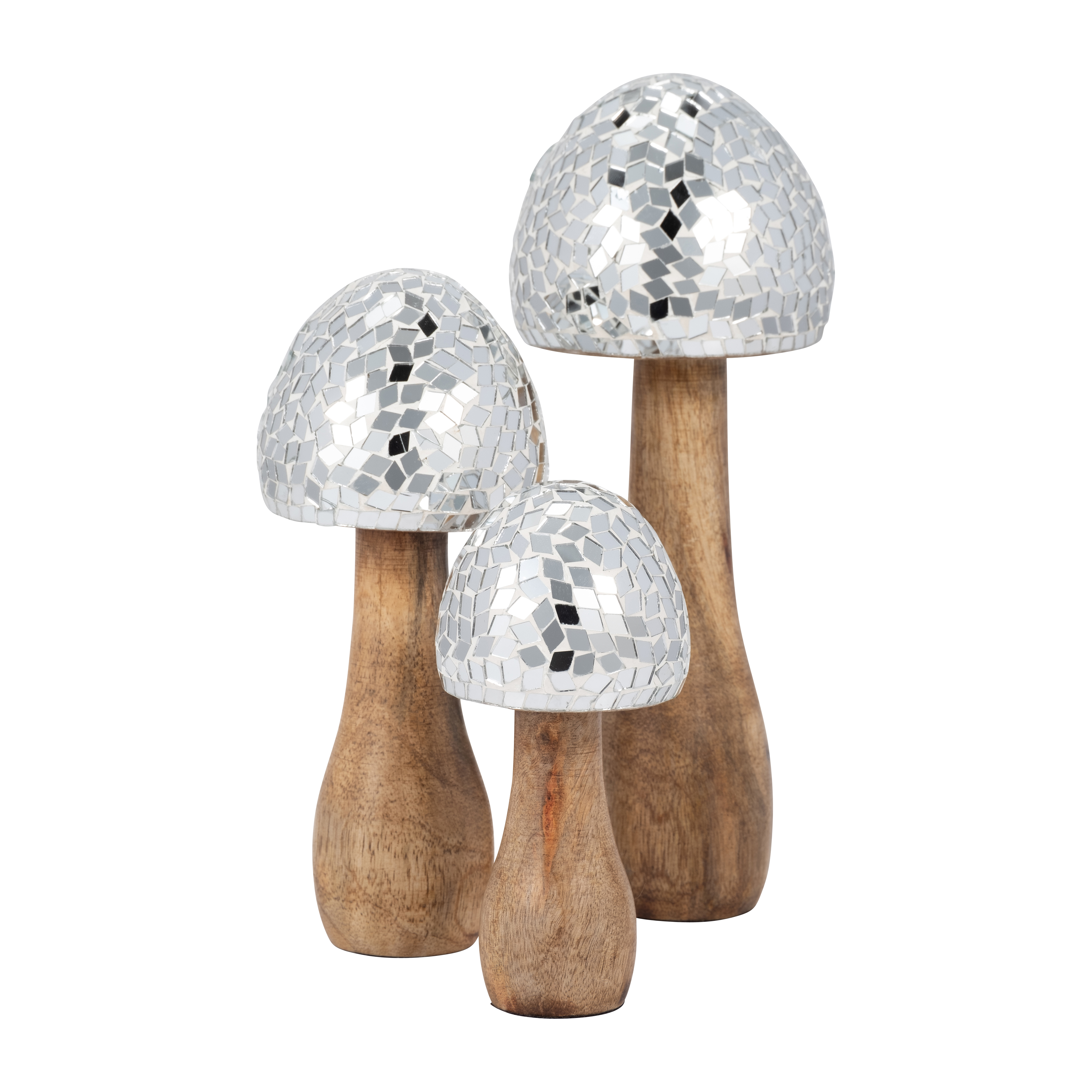 Sagebrook 6" Wood Mosaic Mushroom - Silver