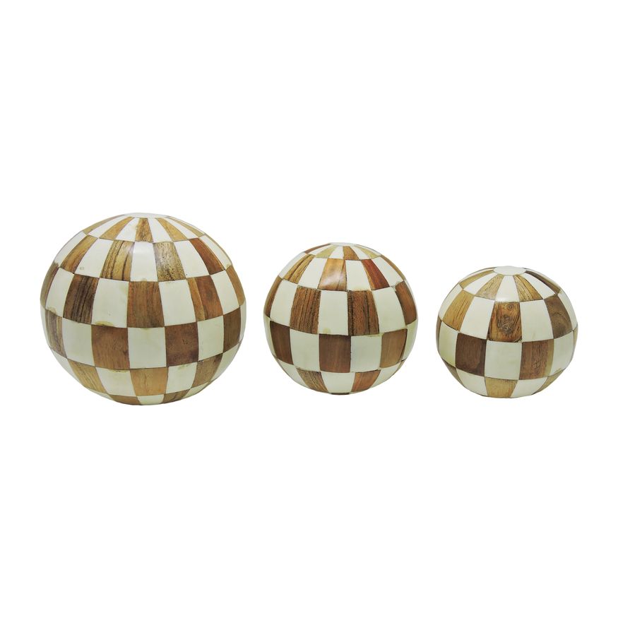 Sagebrook 4"/5"/6" Resin Checkered Orbs (Set Of 3)