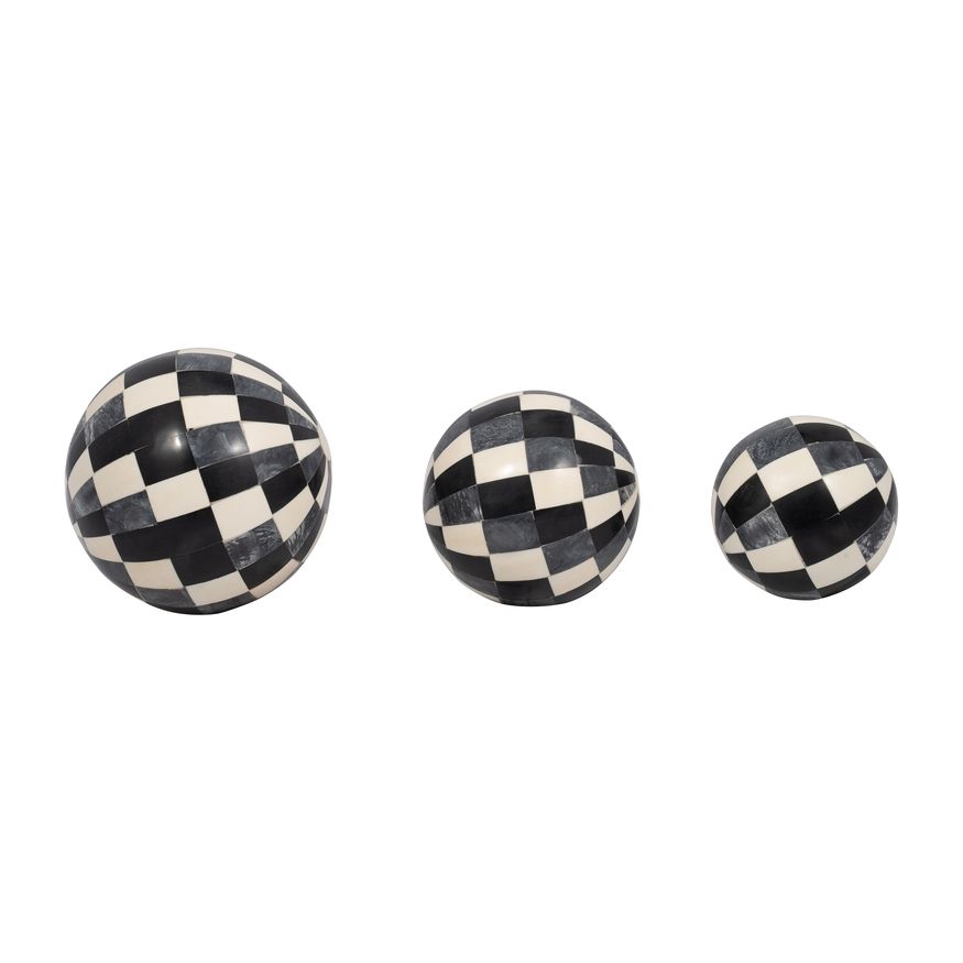 Sagebrook 4"/5"/6" Resin Checkered Orbs (Set Of 3) - Multi