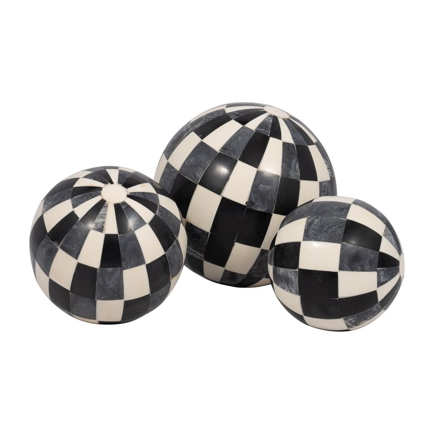 Sagebrook 4"/5"/6" Resin Checkered Orbs (Set Of 3) - Multi