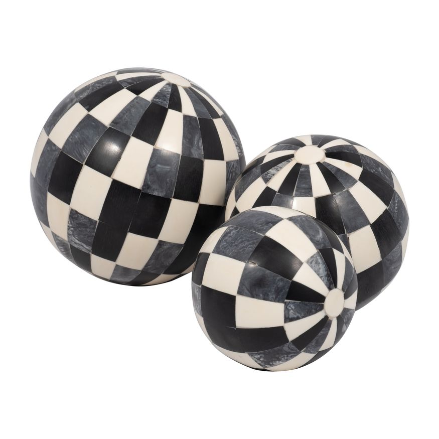 Sagebrook 4"/5"/6" Resin Checkered Orbs (Set Of 3) - Multi