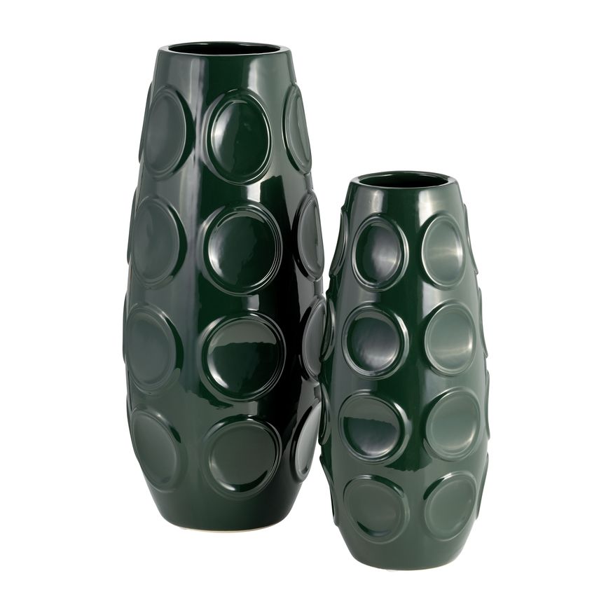 Sagebrook 13" Stoneware Circle Embossed Vase - Forest Green