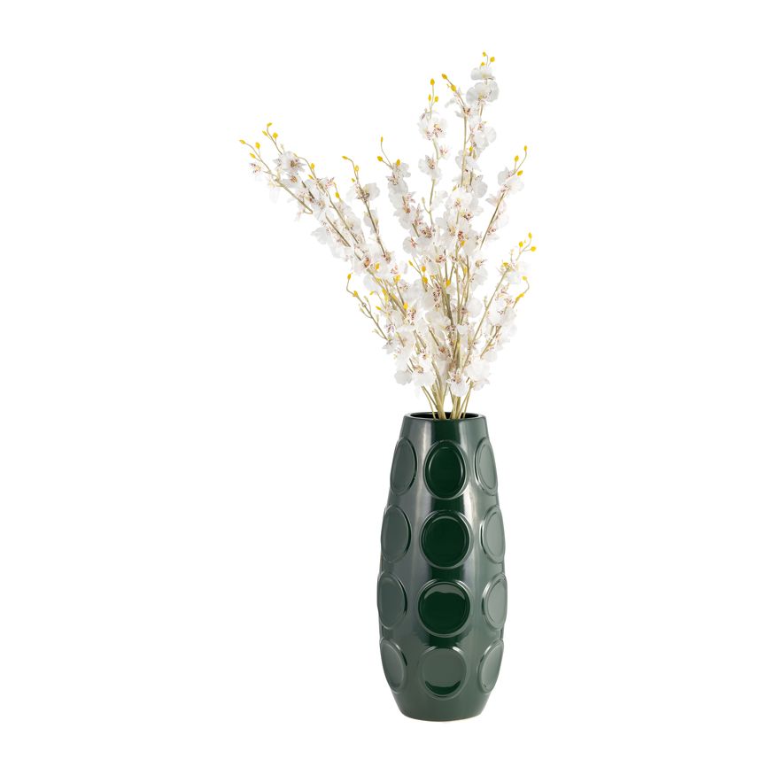 Sagebrook 17" Stoneware Circle Embossed Vase - Forest Green