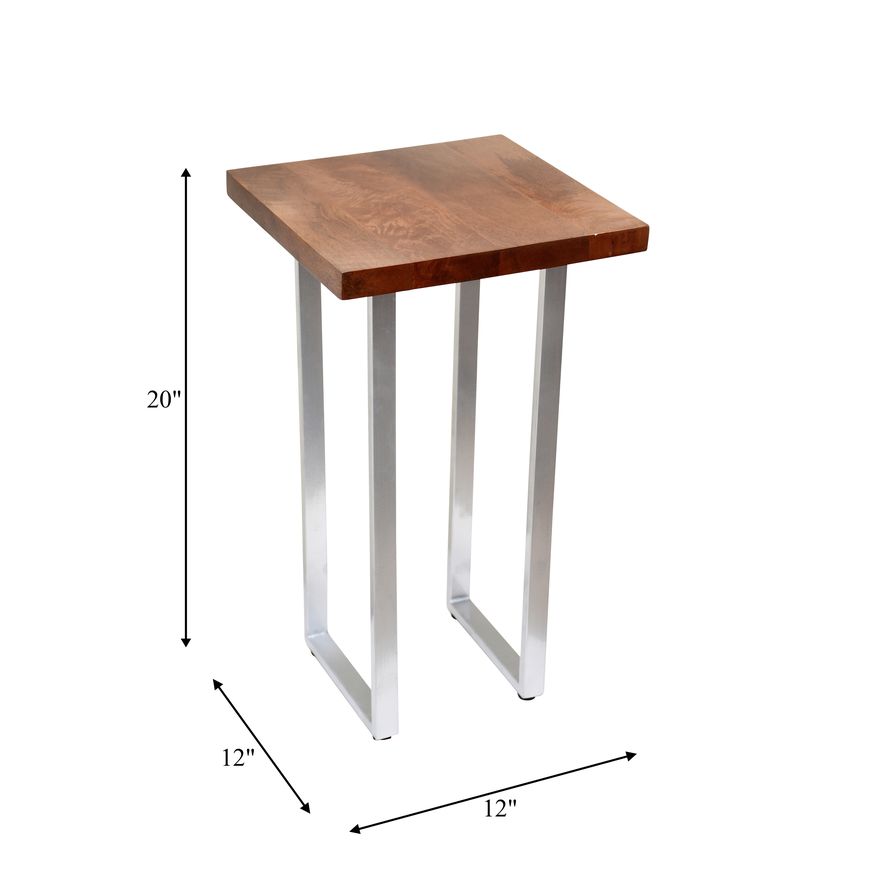 Sagebrook - Metal Square Wood Top Accent Table in Silver