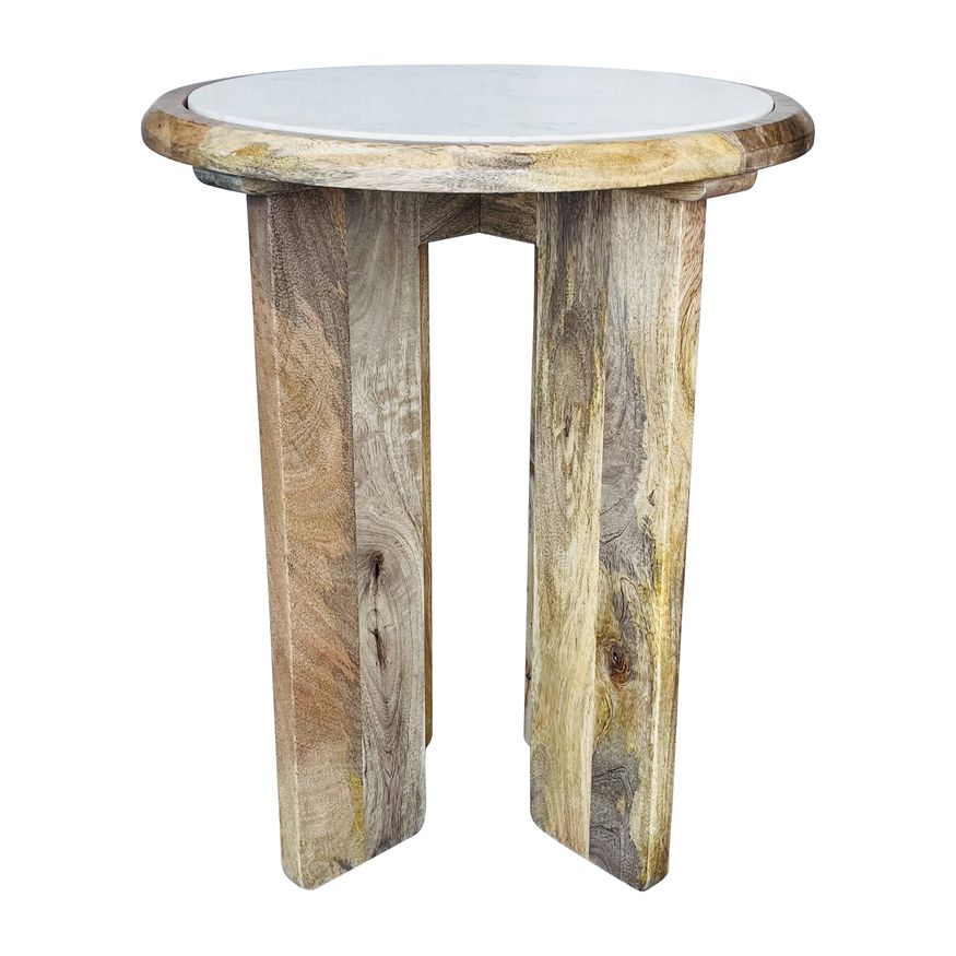 Sagebrook - Wood Asymmetrical Side Table With Marble Top in Natural