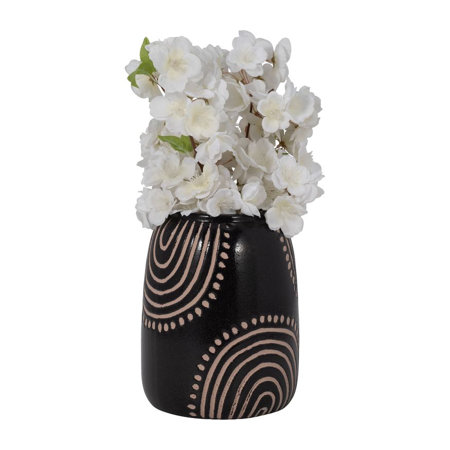 Sagebrook 9" Ceramic Tribal Arch Vase - Black/Tan