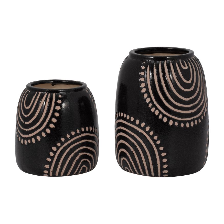 Sagebrook 9" Ceramic Tribal Arch Vase - Black/Tan