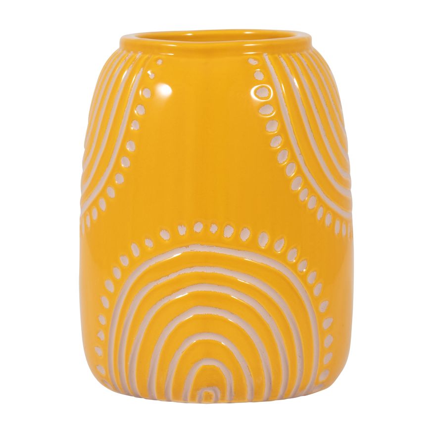 Sagebrook 9" Ceramic Tribal Arch Vase - Mustard/Tan