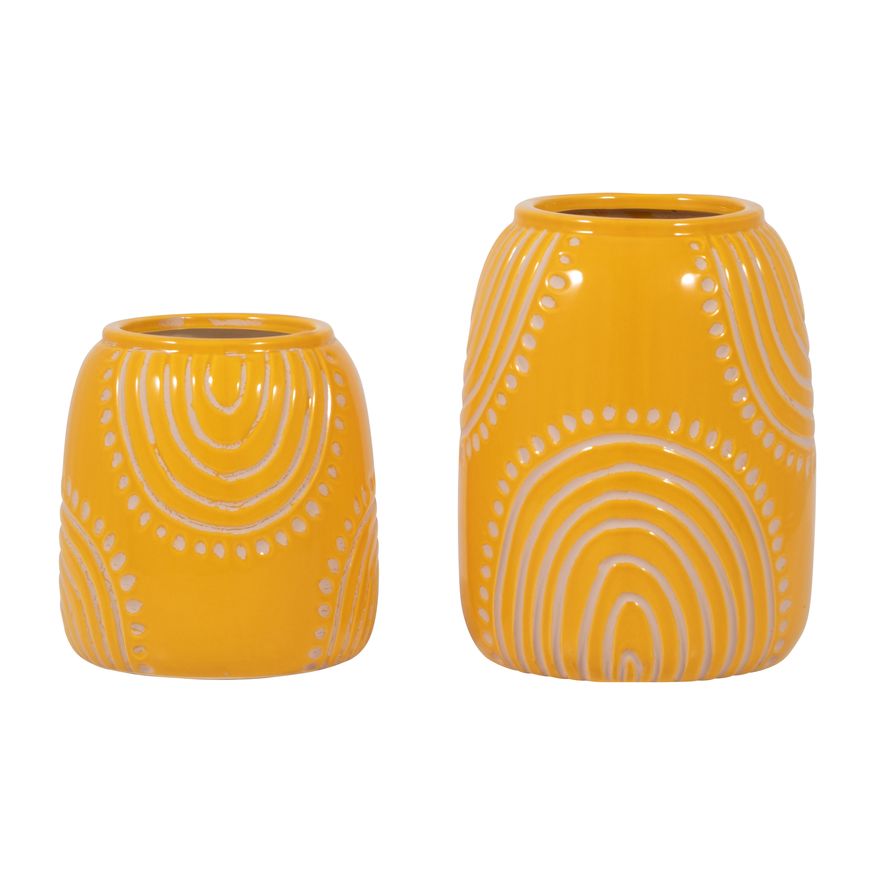 Sagebrook 9" Ceramic Tribal Arch Vase - Mustard/Tan