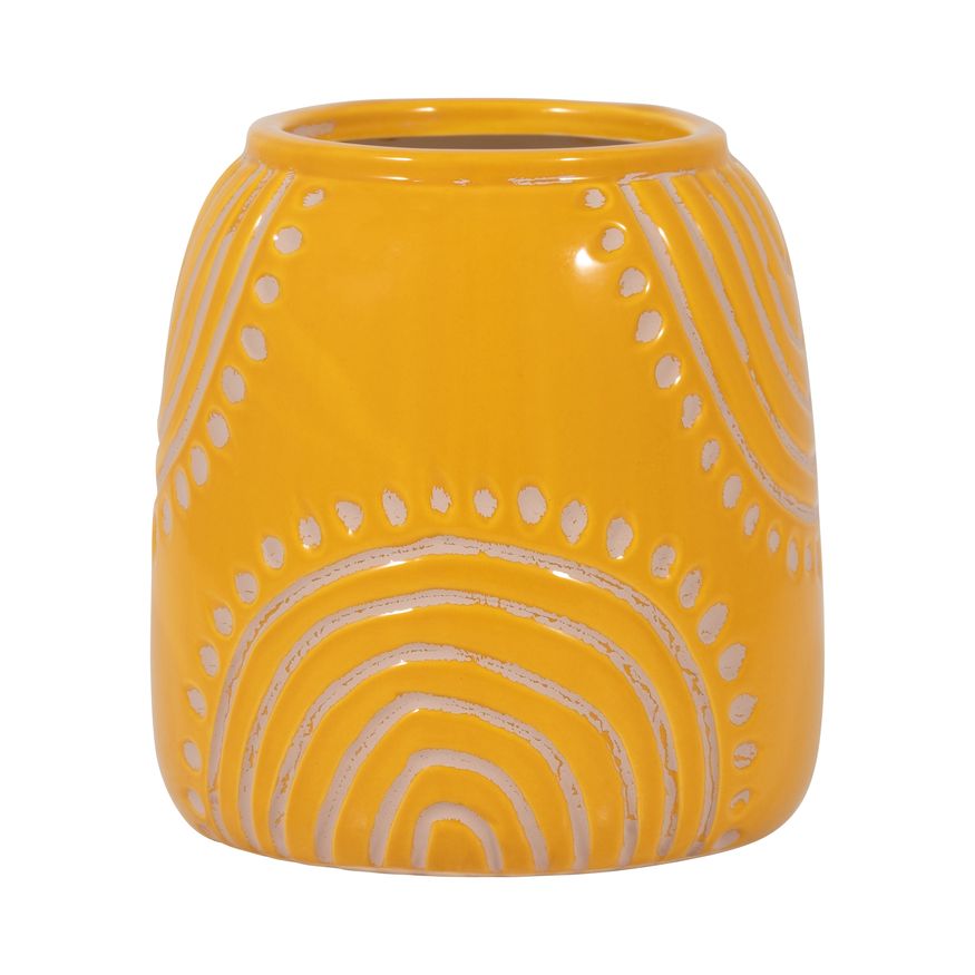 Sagebrook 6" Ceramic Tribal Arch Vase - Mustard/Tan