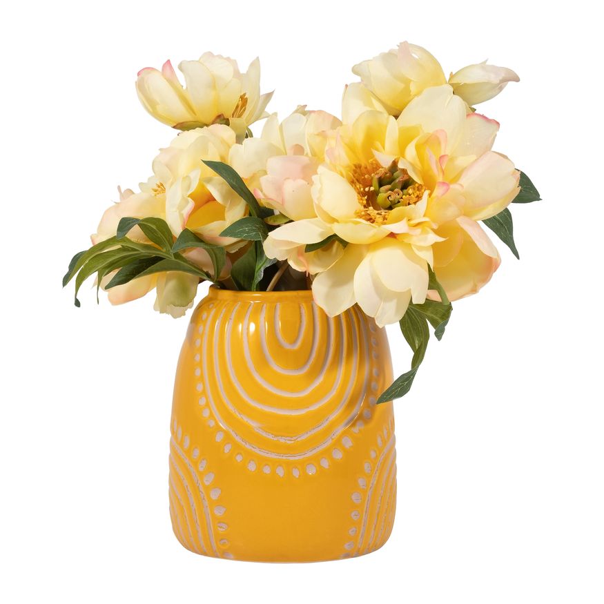 Sagebrook 6" Ceramic Tribal Arch Vase - Mustard/Tan