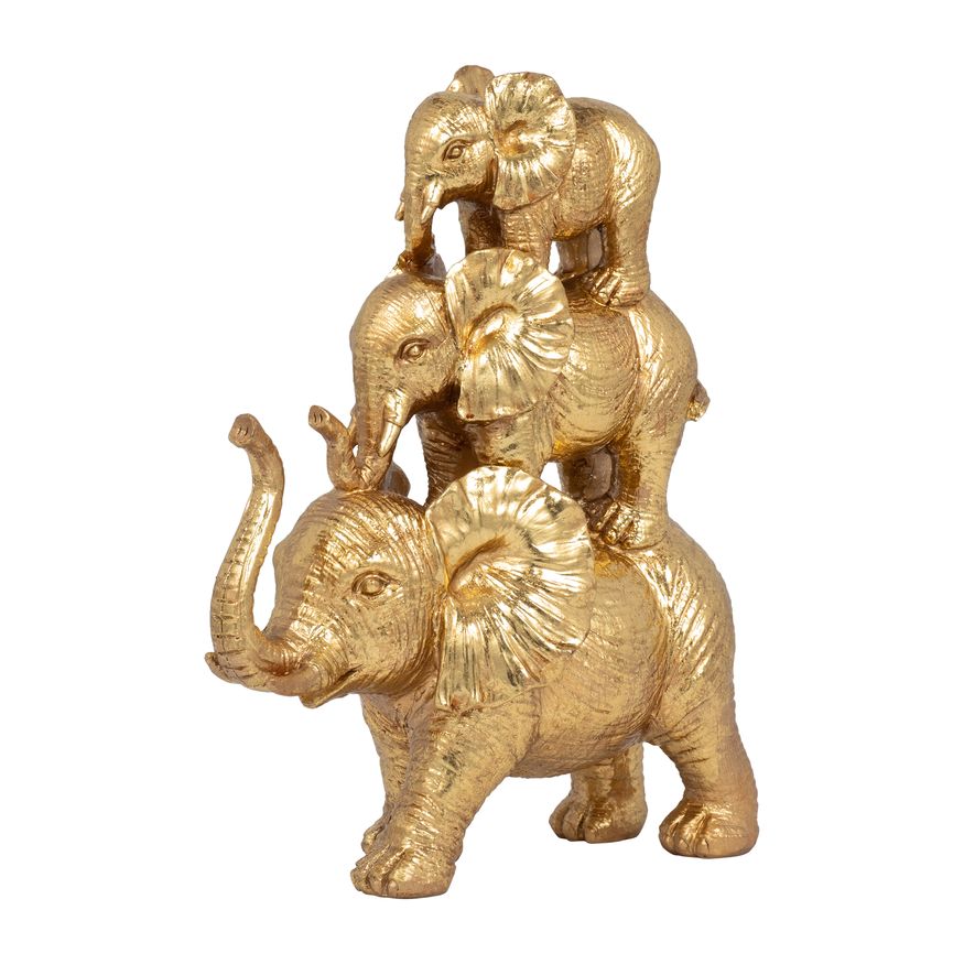 Sagebrook 10" Resin Stacked Raised Trunk Elephants - Gold