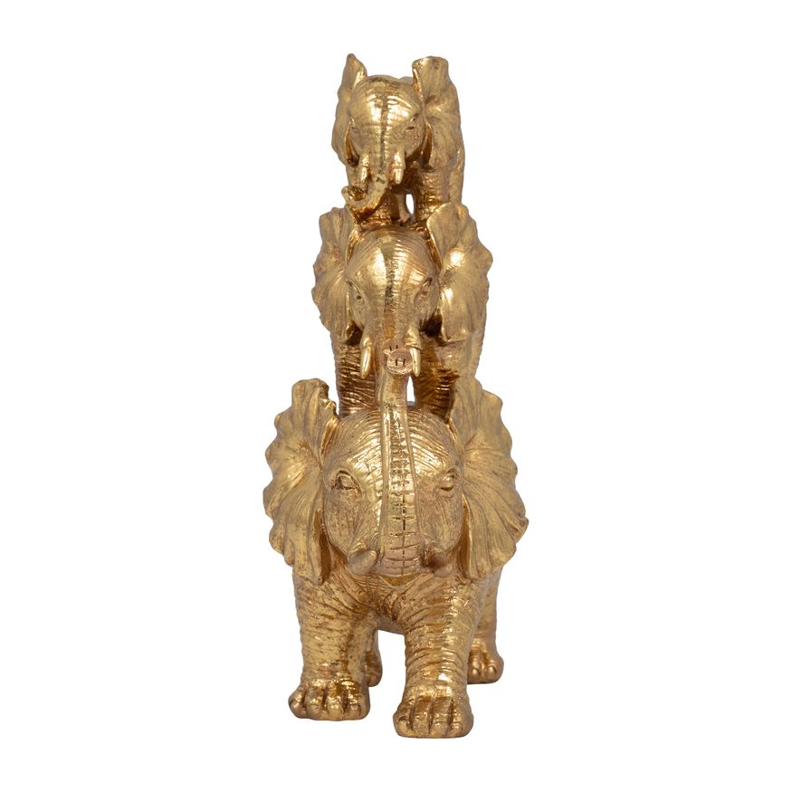 Sagebrook 10" Resin Stacked Raised Trunk Elephants - Gold