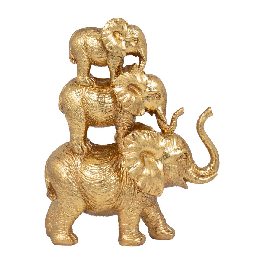 Sagebrook 10" Resin Stacked Raised Trunk Elephants - Gold