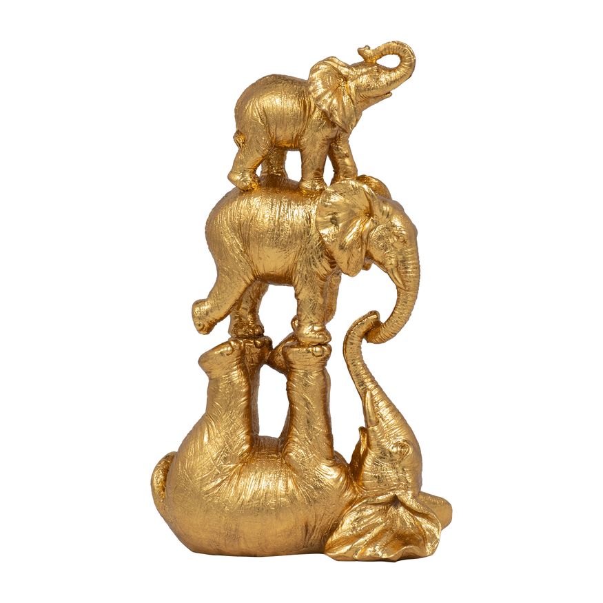 Sagebrook 10" Resin Stacked Playing Elephants - Gold