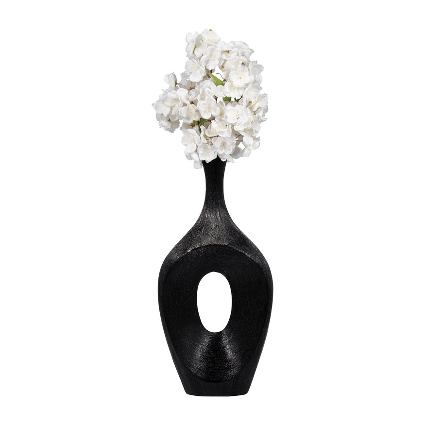 Sagebrook 19" Ceramic Scratched Open Cut Vase - Black