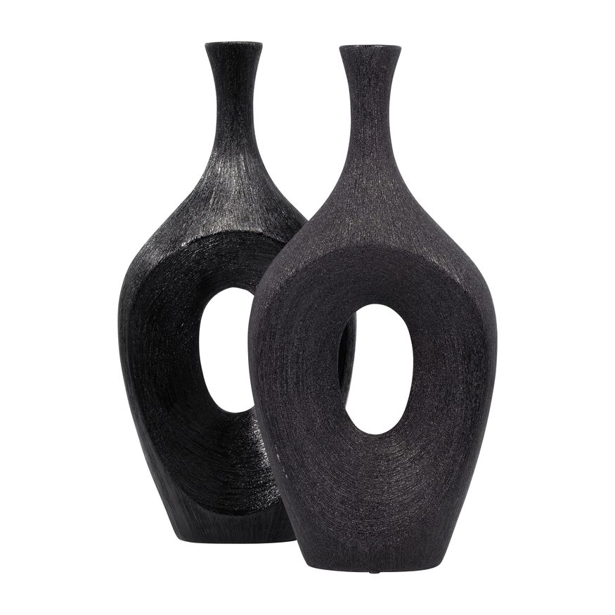 Sagebrook 19" Ceramic Scratched Open Cut Vase - Black