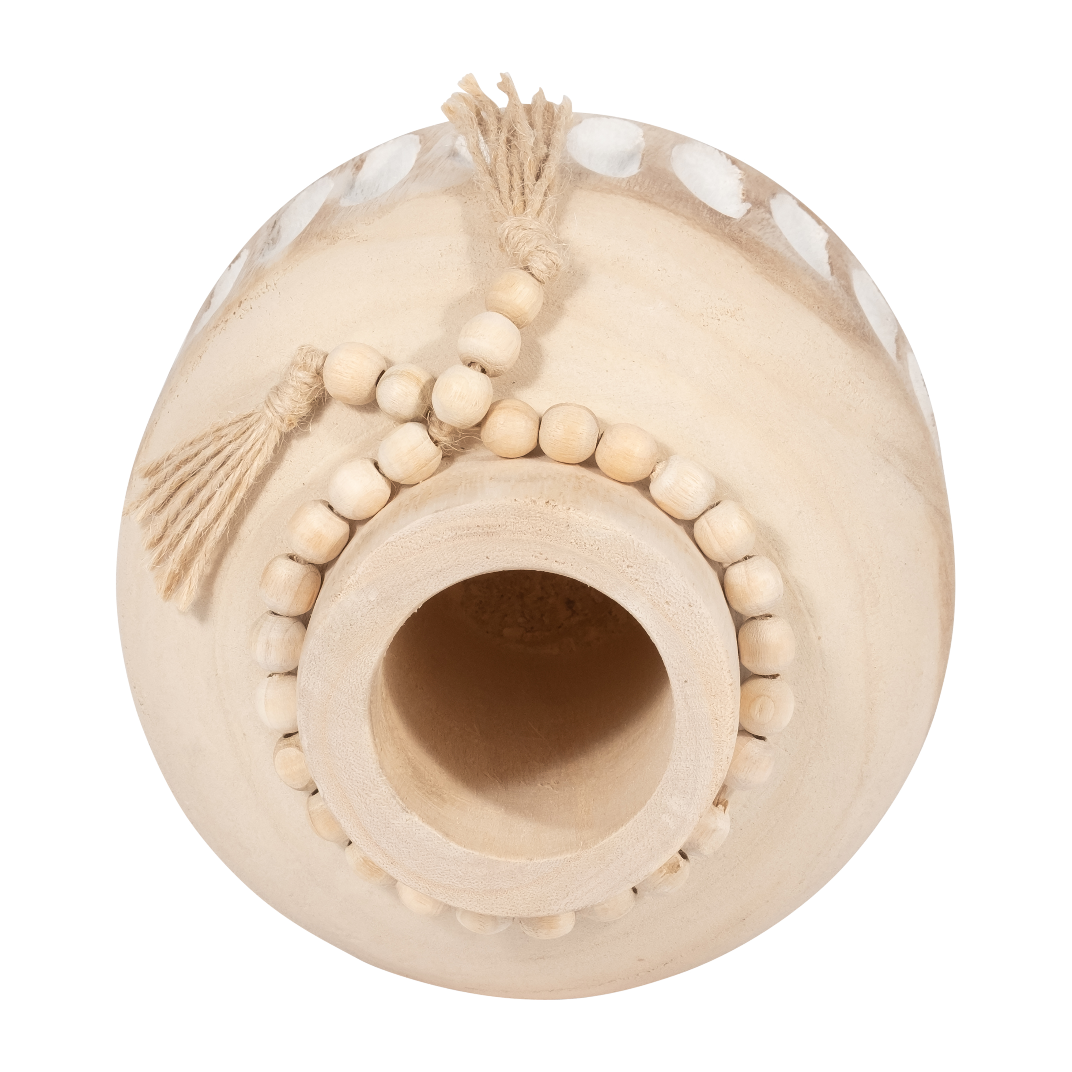 Sagebrook 8" Wood Round Ridged Vase with Tassels - Natural