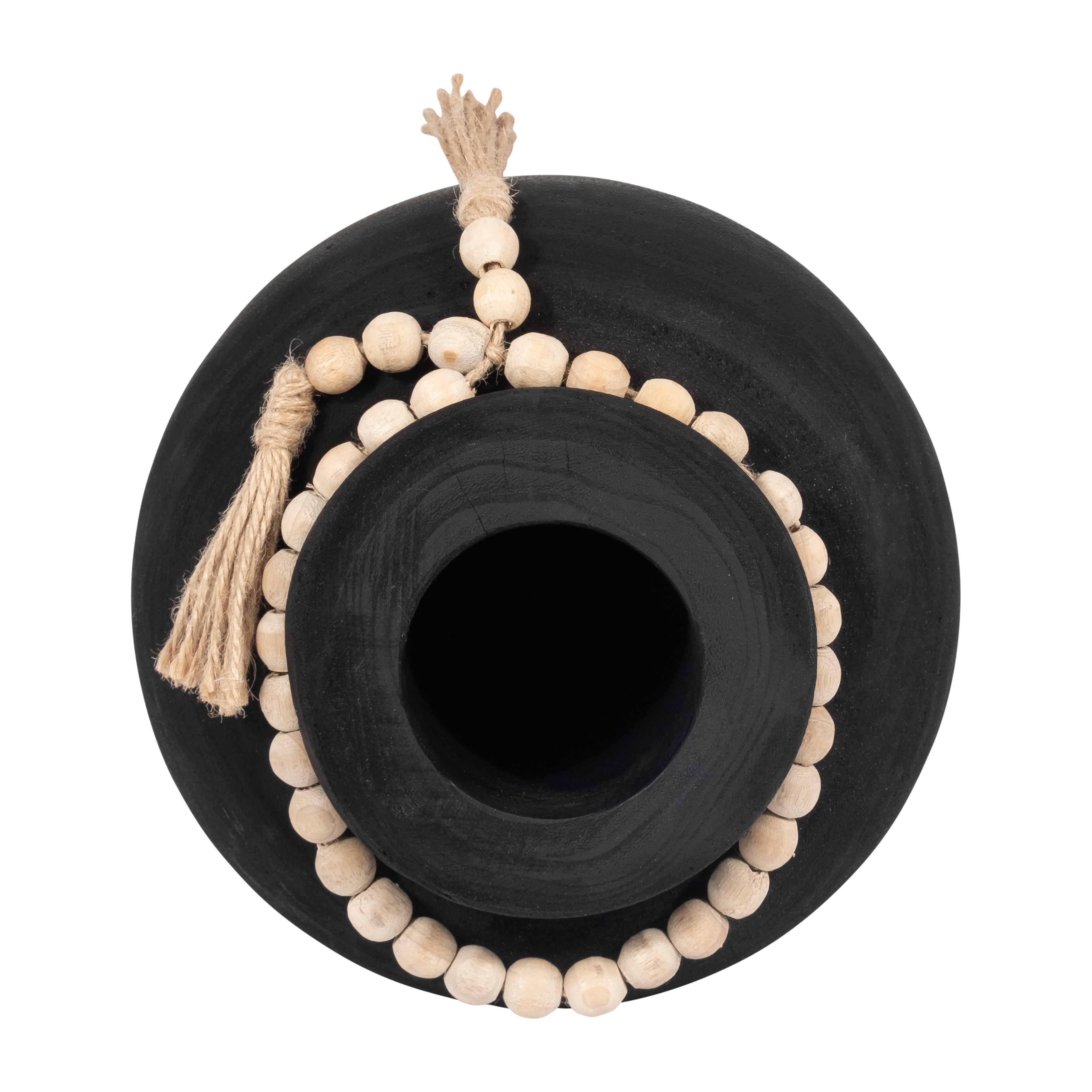 Sagebrook - 8" Wood Round Vase with Tassels in Black