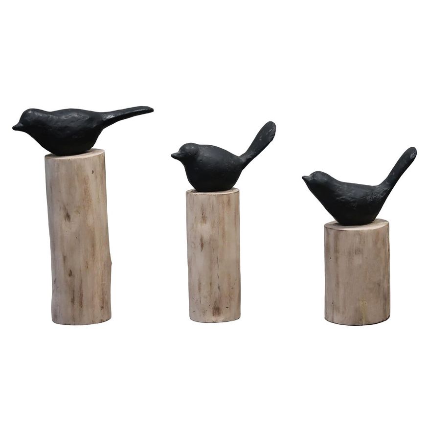 Sagebrook 11" Resin Bird On Log - Black/Brown