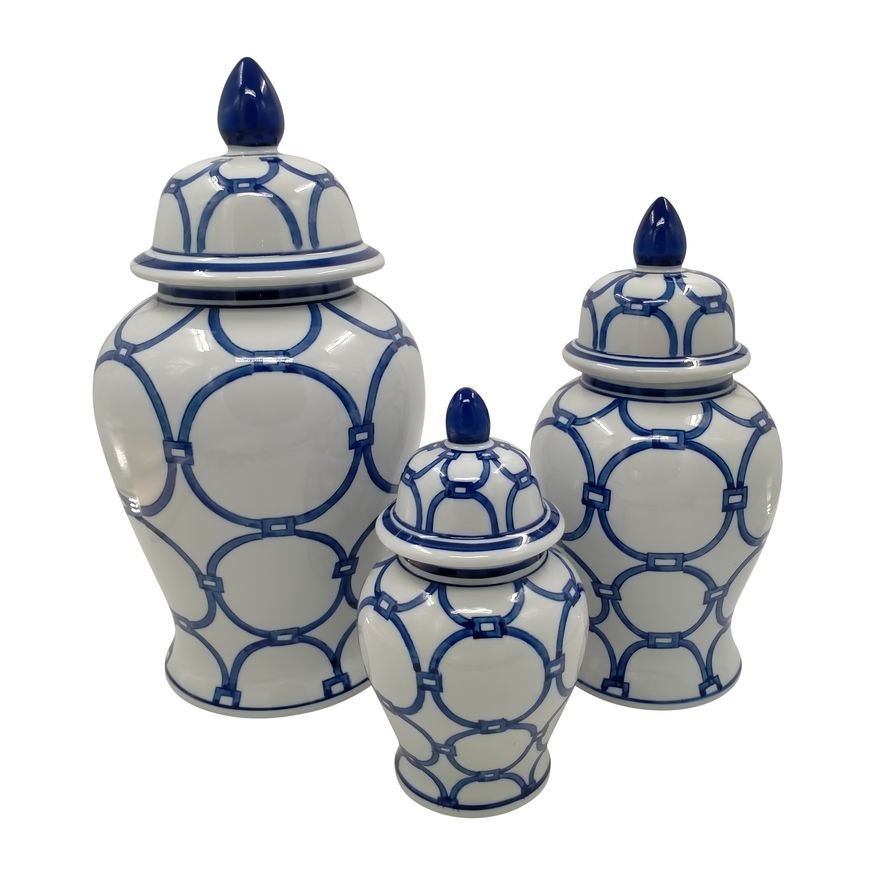 Sagebrook 14" Ceramic Links Temple Jar - Blue/White