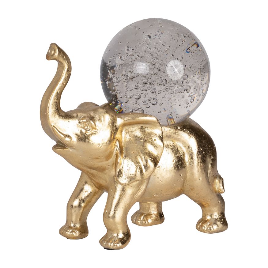 Sagebrook - 9" Resin Elephant With Crystal Ball in Gold