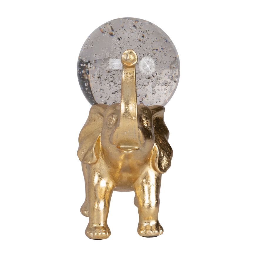 Sagebrook - 9" Resin Elephant With Crystal Ball in Gold