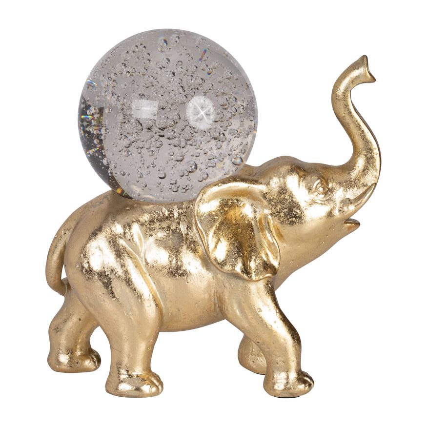 Sagebrook - 9" Resin Elephant With Crystal Ball in Gold