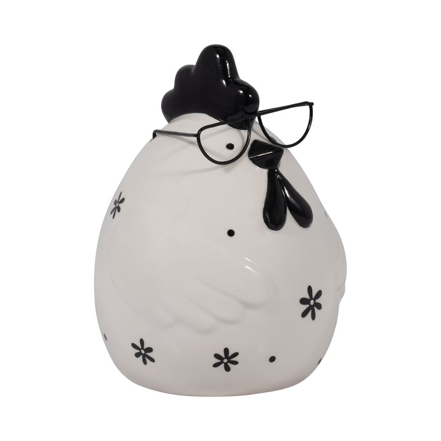 Sagebrook 7" Ceramic Chubby Rooster With Glasses - Black/White