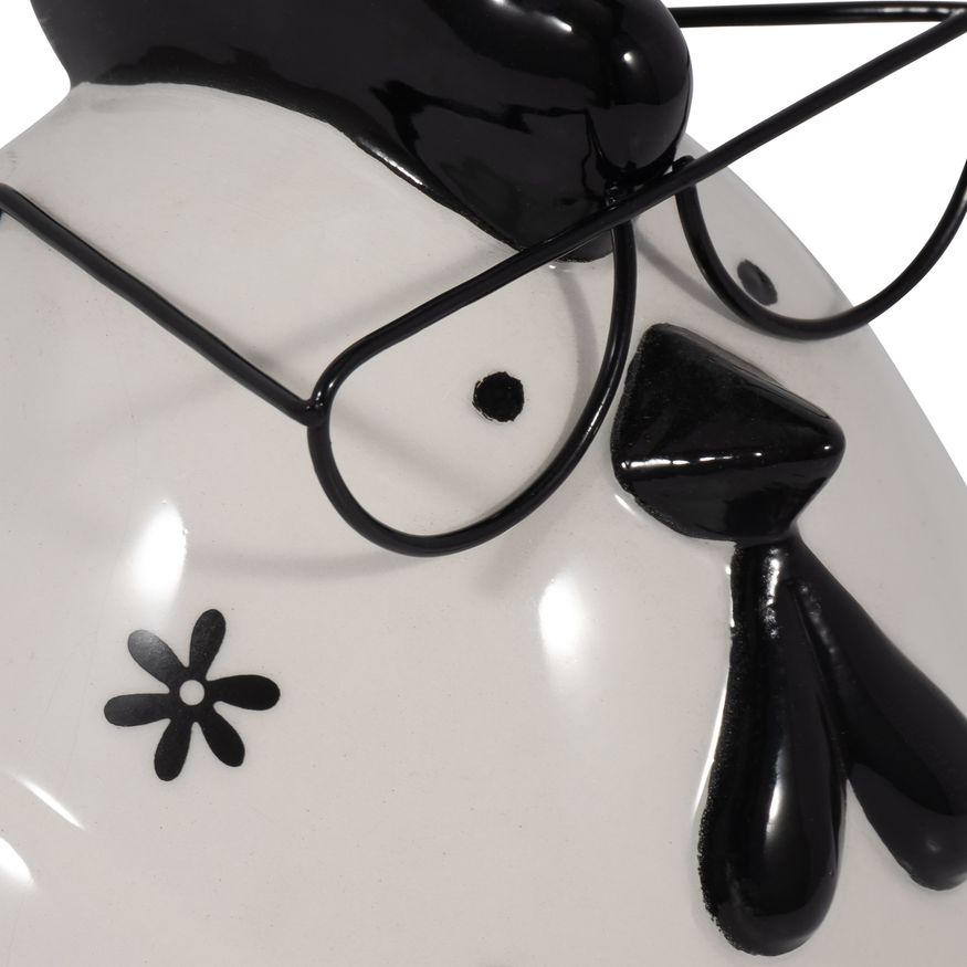 Sagebrook 7" Ceramic Chubby Rooster With Glasses - Black/White