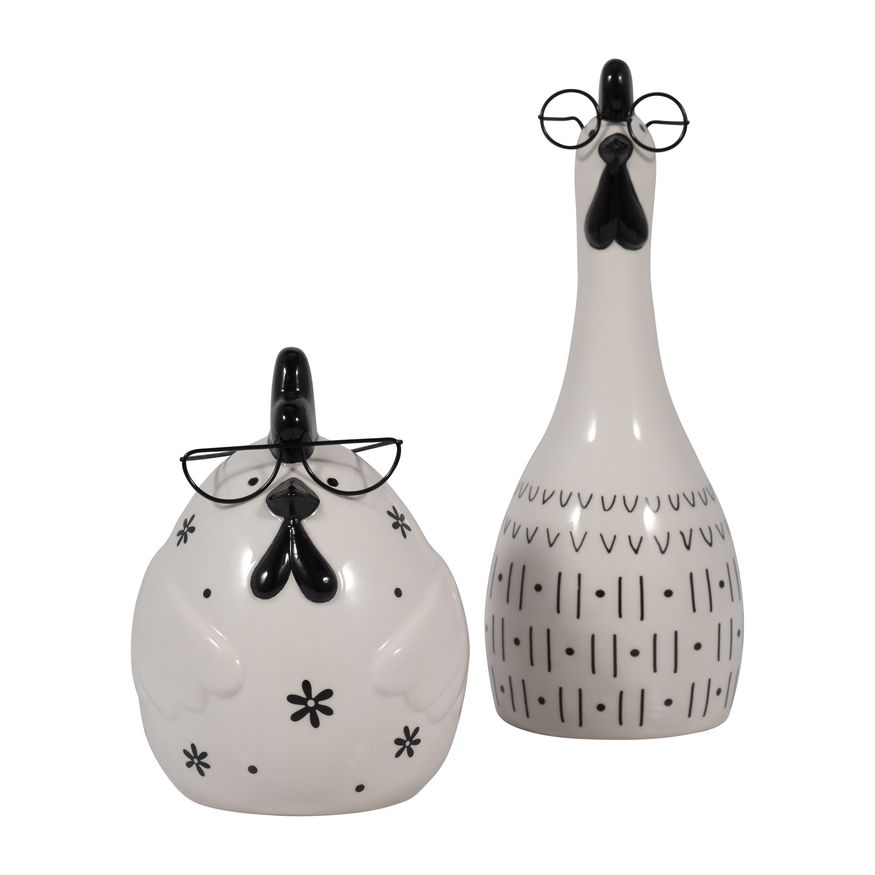 Sagebrook 7" Ceramic Chubby Rooster With Glasses - Black/White